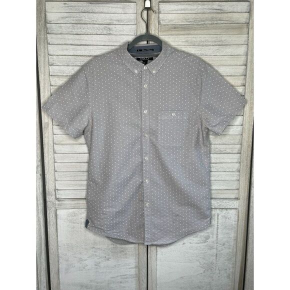 21 Men Gray Short Sleeve Button Down Shirt Polka Dot Size Medium - Picture 1 of 6